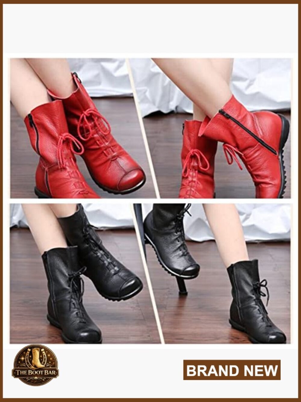 Genuine Leather Flat Boots with Chunky Platform Heel, Ankle Booties - Picture 5 of 7